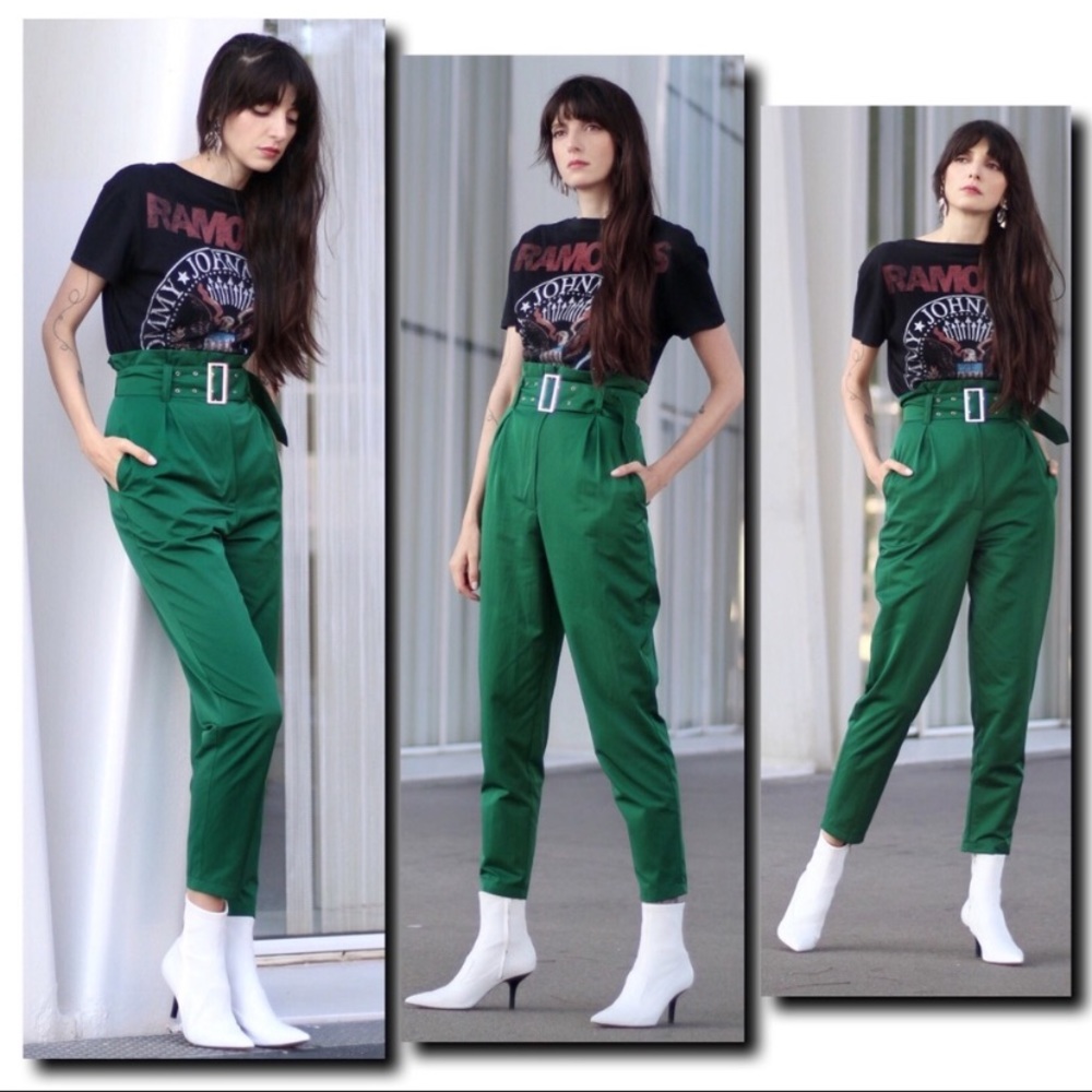 H&M High Waisted Belted Paperbag Pants